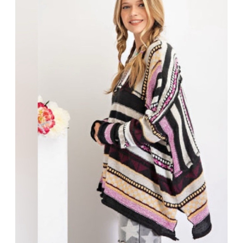 Easel Crochet Oversized Sweater‎ Colorful Boxy Boho Hippie Women's Size Small - Picture 4 of 12